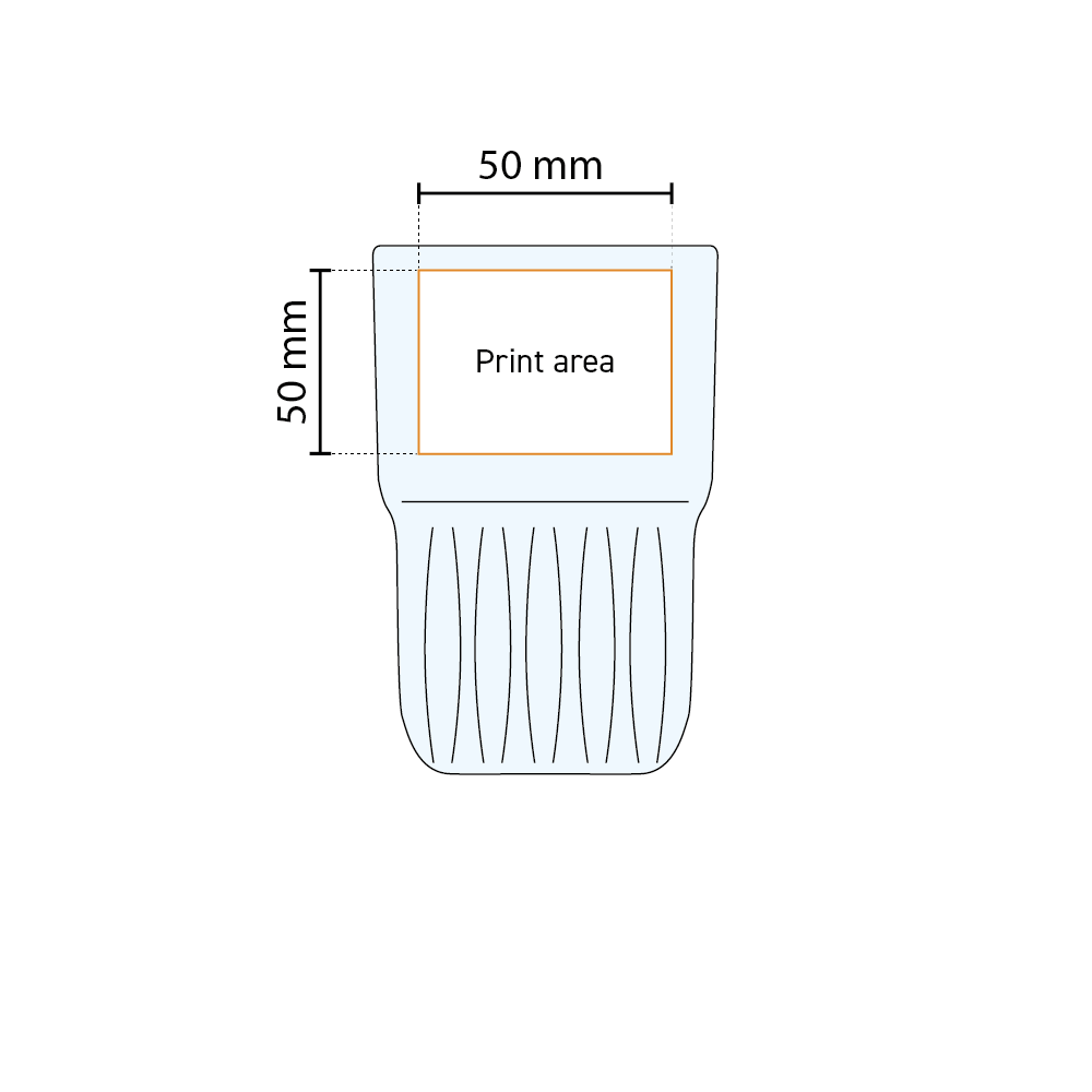 Technical working drawing of the long drink glass Onis Everest 35 cl with indication of the pressure area.